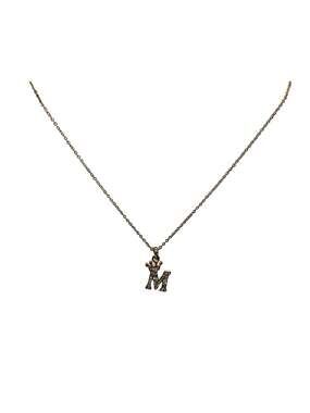 Gold-Toned Crown Initial "M" Pendant Necklace with Clear Crystals
